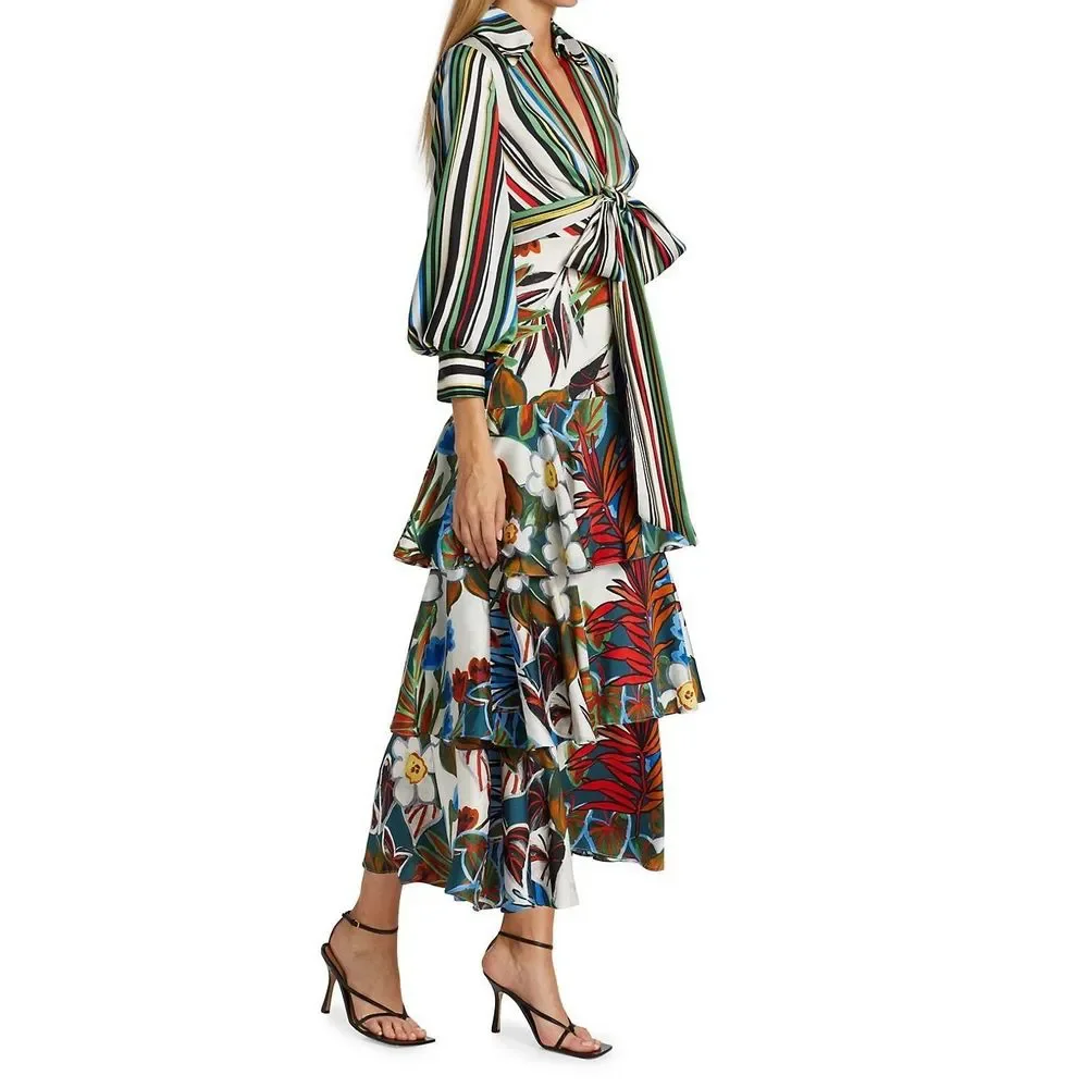 Badgley Mischka Mixed Print Tiered Shirtdress - Picture 5 of 14